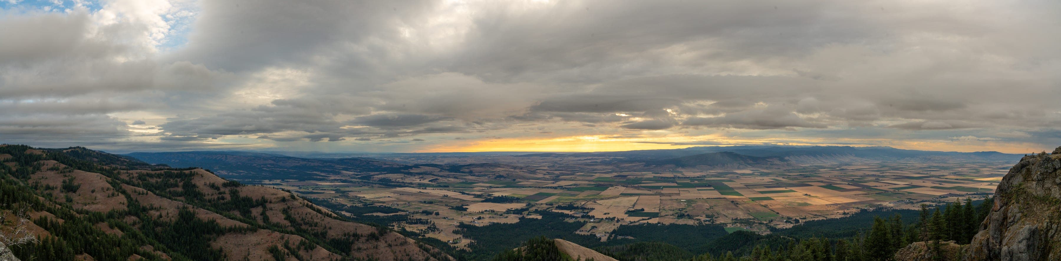 Sweeping panorama from Indian Rock summit at golden hour
